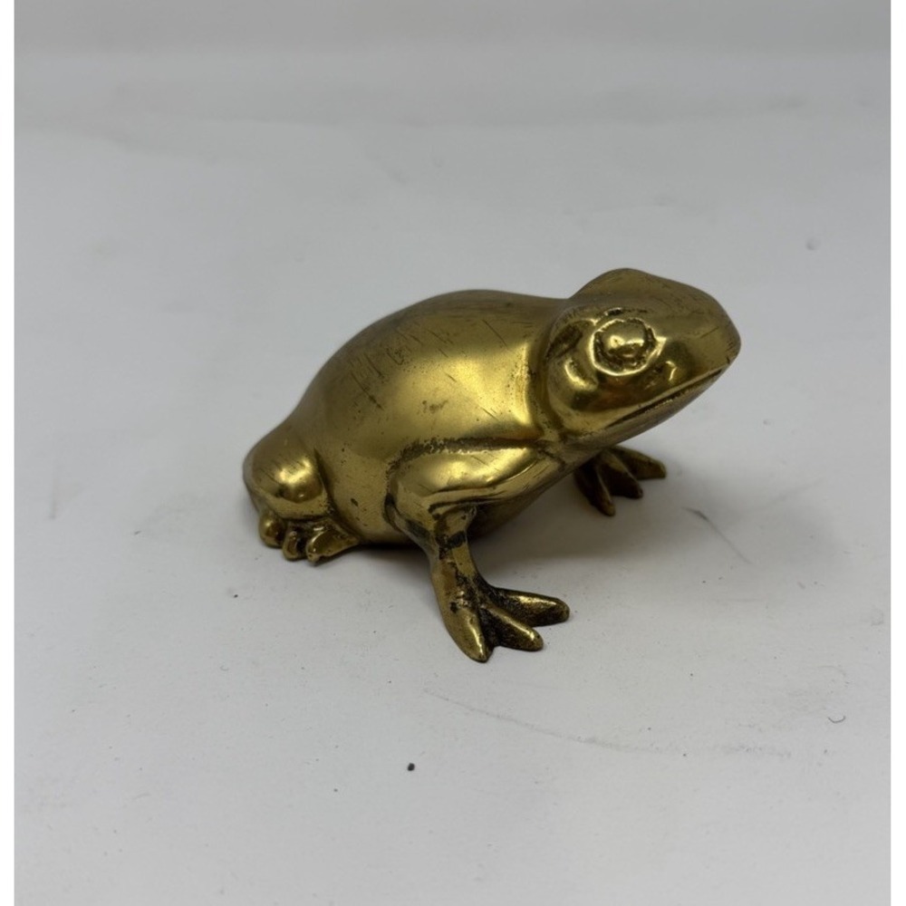 Vintage Solid Brass Frog Toad Figurine Paperweight Small Collectible 3.5x2.5x2